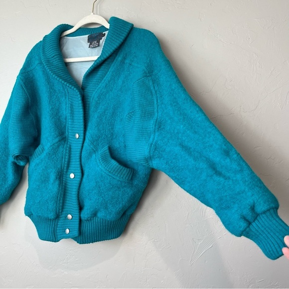 Vtg varsity Bomber Jacket 80s Blue Wool Preppy Colorful Retro sporty bright cute - Picture 9 of 13